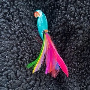 Vintage Enamel brooch Parrot with feather tail signed